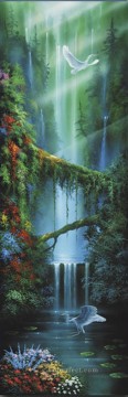 風景 Painting - セレニティ フォールズの熱帯雨林の山々